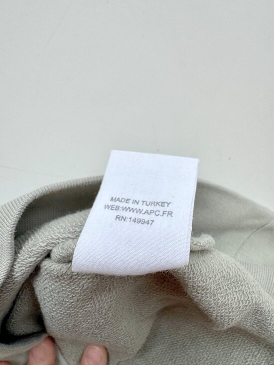 APC Worker Crew Neck Sage Green Cotton Terry Pocket Sweatshirt, Size XS - Picture 9 of 9